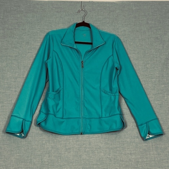 Danskin Zip Up Jacket Teal Cove Sz Large Workout Lightweight - Picture 1 of 9